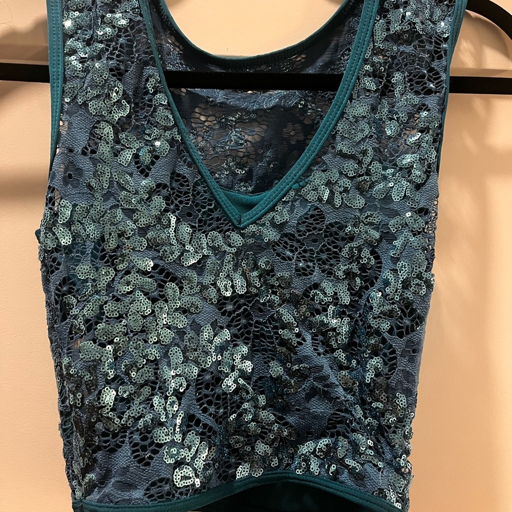 Teal Sequin Lace Tank Top